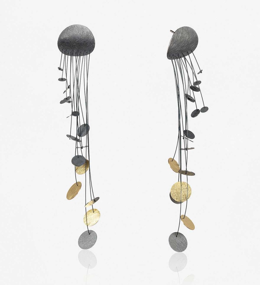 Hot Pendientes Oro Y Plata Con Nylon Pluja, 85Mm