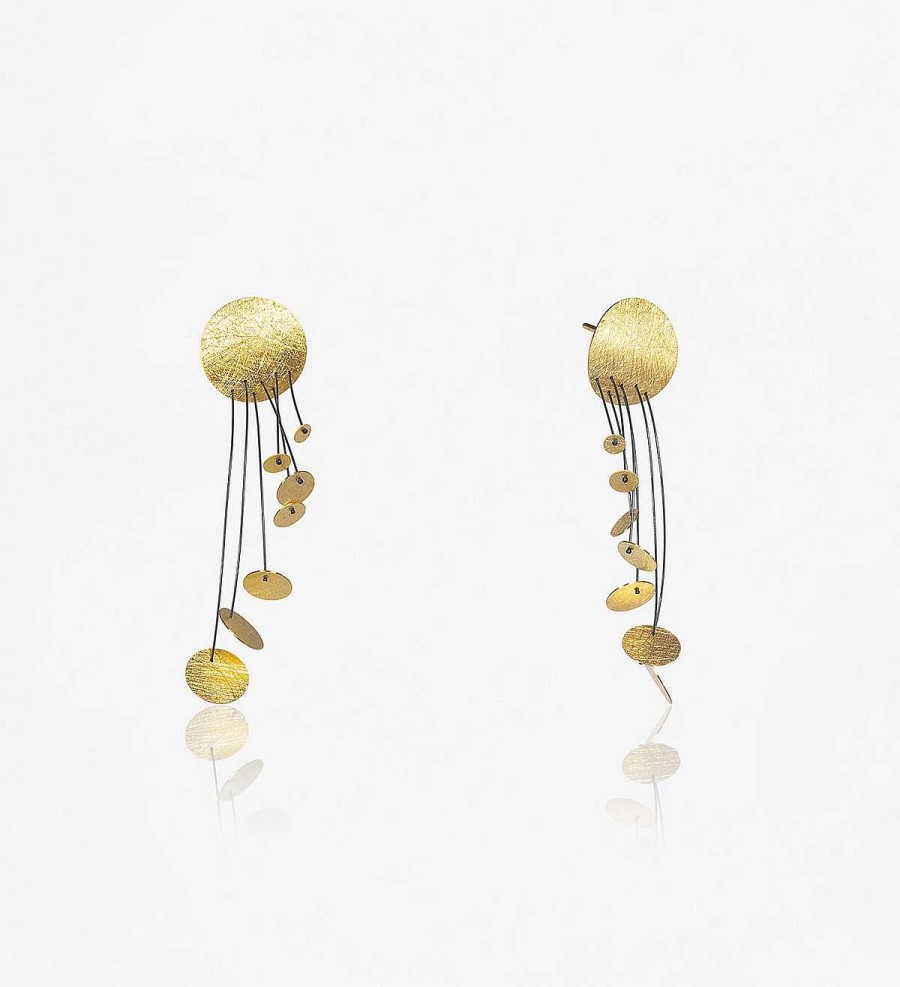 Hot Pendientes Oro Pluja Con Nailon Negro